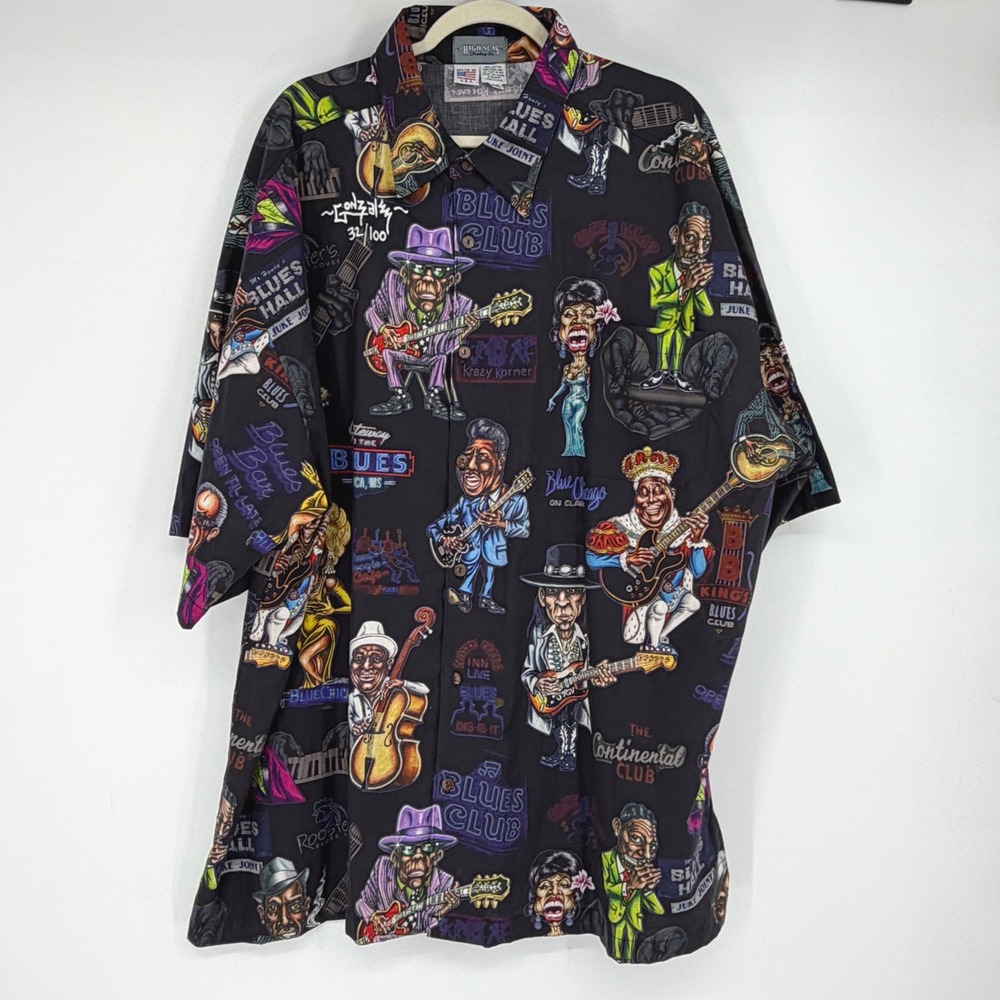 High Seas Trading Co Mens 4XL Blues Club‎ Caricature Novelty Button Up Shirt USA
